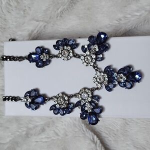 Vintage Blue & White Rhinestone Statement Necklace!